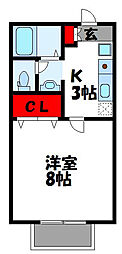 PIA欅B 1Kの間取図画像
