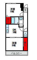 パラシオ福間 2DKの間取図画像