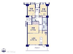 ロイヤルステージ北野 3LDKの間取り