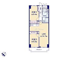 レクハイム相模原2 2LDKの間取図画像