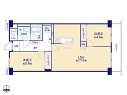 海老名第2スカイハイツ 2LDKの間取図画像
