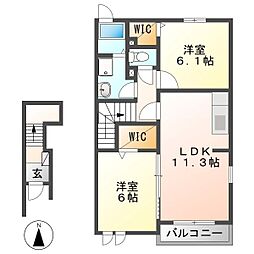 カレントA 2LDKの間取図画像