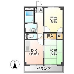 サープラス向日葵 2DKの間取図画像