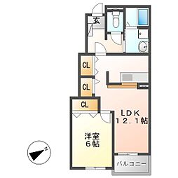 ラフレシールA 1LDKの間取図画像