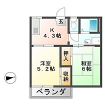 グリーンハイツ一色B  ｜ 岐阜県中津川市日の出町（賃貸アパート2DK・2階・36.43㎡） その2
