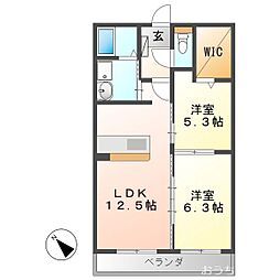ザ・レジデンス坂本 2LDKの間取図画像