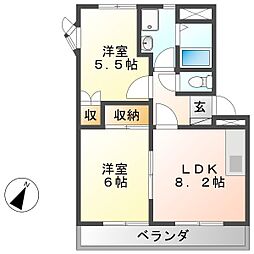 ヴィラフィオーレ 2DKの間取図画像