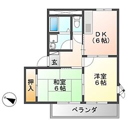 カーサフェリス2 2DKの間取図画像