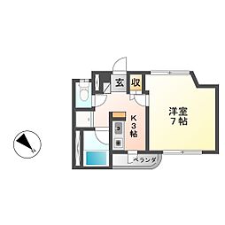 チェリーハイツ3 1Kの間取図画像