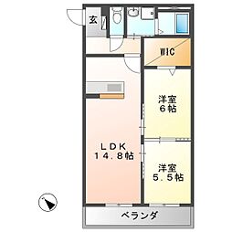 ハートフル・ゴリオン 2LDKの間取図画像