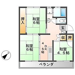 ジョイライフ後田 3DKの間取図画像