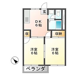 平成後田ハイツ 2DKの間取図画像