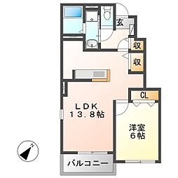 カーサ・ひまわり1 1LDKの間取図画像