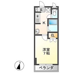 Y'sリンピアリブ 1Kの間取図画像