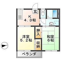 グリーンハイツ一色B  ｜ 岐阜県中津川市日の出町（賃貸アパート2K・2階・36.43㎡） その2