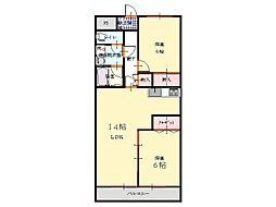 シティーハイツ　トレニア 2階2LDKの間取り