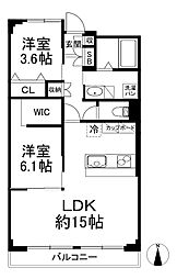 御崎コート 2LDKの間取図画像