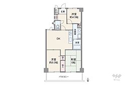 ライオンズマンション住吉川公園 3DKの間取図画像