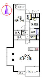 若草マンション東棟 1LDKの間取図画像