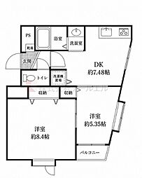 トラウム見次公園 2DKの間取図画像