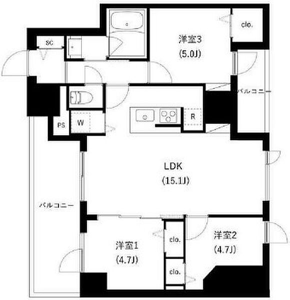 ＷＨＡＲＦ駒込 601｜東京都北区西ケ原1丁目(賃貸マンション3LDK・6階・65.92㎡)の写真 その2