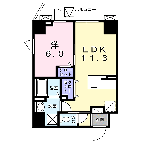 グランツ恵比寿 401｜東京都渋谷区東３丁目(賃貸マンション1LDK・4階・41.83㎡)の写真 その2