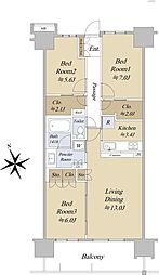 ミッドガーデンシティ　ザ・タワー＆ヴィラ 20階3LDKの間取り