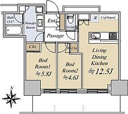 大崎ステーションレジデンス 9階2LDKの間取り
