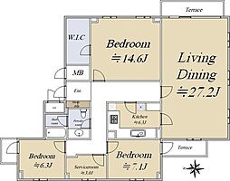東高ペアシティサガン東北沢 4階3SLDKの間取り