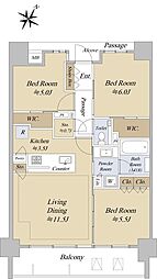 シティハウス大塚ステーションコート 5階3LDKの間取り