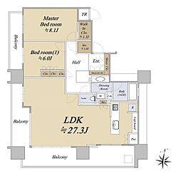 パークホームズ円山裏参道テラス 9階2LDKの間取り