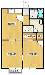 ソレアード行永 2DKの間取図画像