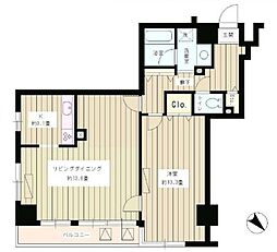 都営大江戸線 牛込柳町駅 徒歩2分の賃貸マンション 7階1LDKの間取り