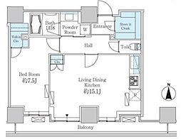 JR山手線 田町駅 徒歩13分の賃貸マンション 26階1LDKの間取り