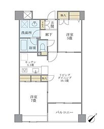 都営大江戸線 若松河田駅 徒歩4分の賃貸マンション 4階2LDKの間取り