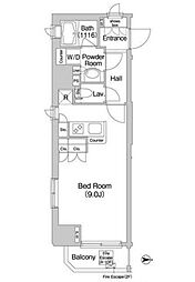 都営大江戸線 牛込柳町駅 徒歩2分の賃貸マンション 5階ワンルームの間取り
