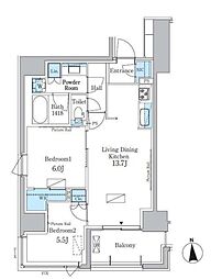 JR総武線 大久保駅 徒歩6分の賃貸マンション 5階2LDKの間取り
