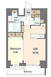 新宿区早稲田鶴巻町マンション 1LDKの間取図画像