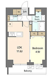 新宿区早稲田鶴巻町マンション 1LDKの間取図画像