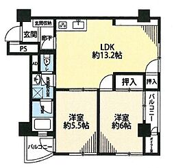 サンハイツ早稲田 2LDKの間取図画像