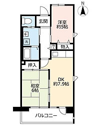 UR都市機構シャレール東豊中17号棟 2DKの間取図画像