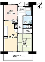 UR都市機構アルビス緑丘101号棟 2DKの間取図画像