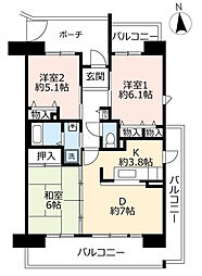 UR都市機構アルビス緑丘106号棟 3DKの間取図画像