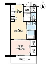 UR都市機構アルビス緑丘113号棟 1DKの間取図画像