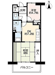 UR都市機構アルビス旭ケ丘6-6号棟 2DKの間取図画像