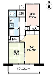 UR都市機構シャレール東豊中13号棟 2DKの間取図画像