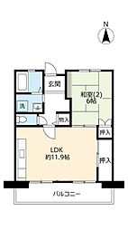 UR都市機構アルビス池田102棟 1LDKの間取図画像