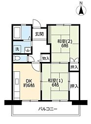 UR都市機構アルビス池田101棟 2DKの間取図画像