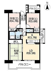 UR都市機構アルビス旭ケ丘1-7号棟 3LDKの間取図画像