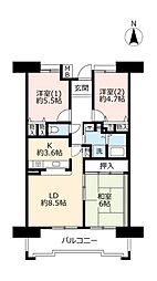 UR都市機構アルビス旭ケ丘7-2号棟 3LDKの間取図画像